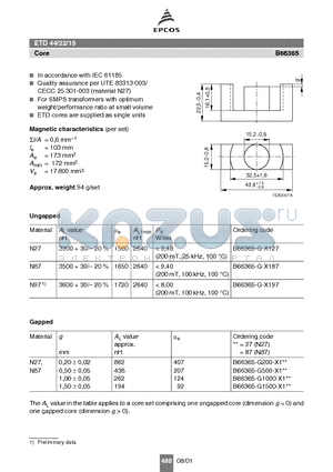 B66365 datasheet - ETD 44/22/15 Core