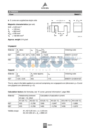 B66371 datasheet - E 70/33/32 Core