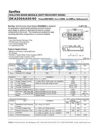 DKA200AA50 datasheet - ISOLATED DIODE MODULE(SOFT RECOVERY DIODE)