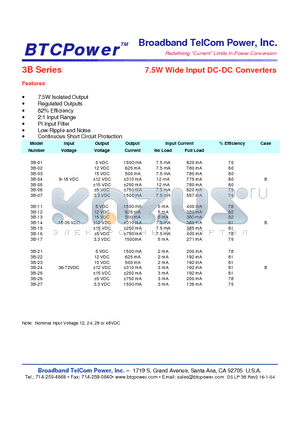 3B-03 datasheet - 7.5W Wide Input DC-DC Converters