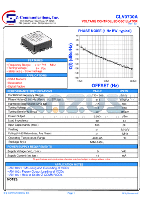 CLV0730A datasheet - VOLTAGE CONTROLLED OSCILLATOR