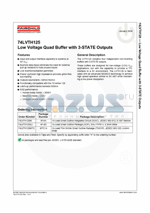 74LVTH125 datasheet - Low Voltage Quad Buffer with 3-STATE Outputs