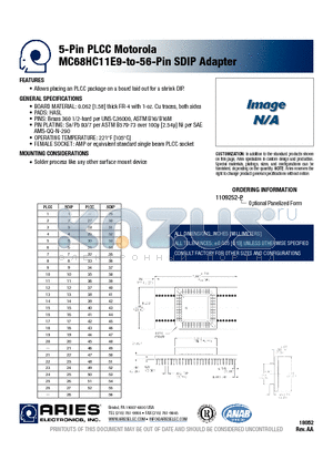 1109252-P datasheet - 5-Pin PLCC Motorola MC68HC11E9-to-56-Pin SDIP Adapter
