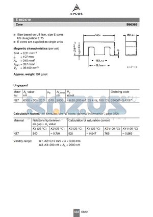 B66385 datasheet - E 56/24/19 Core