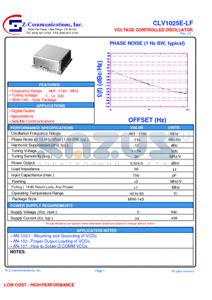 CLV1025E-LF datasheet - VOLTAGE CONTROLLED OSCILLATOR