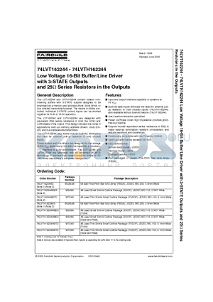74LVTH162244MEX datasheet - Low Voltage 16-Bit Buffer/Line Driver with 3-STATE Outputs and 25ohm Series Resistors in the Outputs