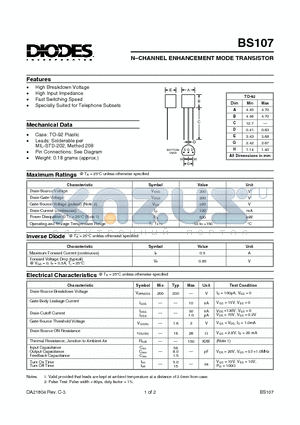 BS107 datasheet - N-CHANNEL ENHANCEMENT MODE TRANSISTOR