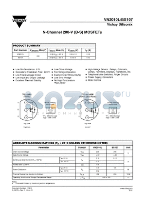 BS107 datasheet - N-Channel 200-V (D-S) MOSFETs