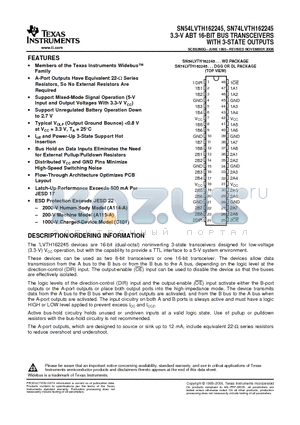 74LVTH162245ZRDR datasheet - 3.3-V ABT 16-BIT BUS TRANSCEIVERS WITH 3-STATE OUTPUTS