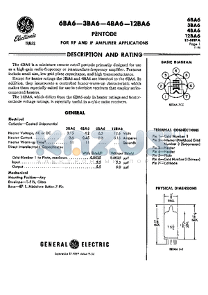 3BA6 datasheet - PENTODE FOR RF AND AMPLIFIER APPLICATIONS