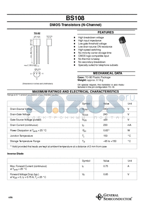 BS108 datasheet - DMOS Transistors (N-Channel)