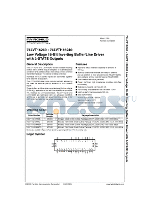 74LVTH16240MTDX datasheet - Low Voltage 16-Bit Inverting Buffer/Line Driver with 3-STATE Outputs