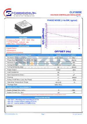CLV1605E datasheet - LOW COST - HIGH PERFORMANCE VOLTAGE CONTROLLED OSCILLATOR