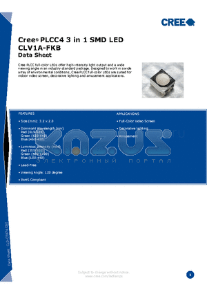 CLV1A-FKB-CH1K1E1BB7R4S3 datasheet - Cree^ PLCC4 3 in 1 SMD LED