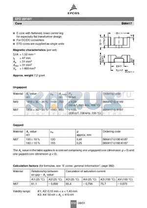 B66417-U100-K187 datasheet - EFD 20/10/7 Core