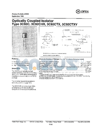 3C92CTX datasheet - OPTICALLY COUPLED ISOLATOR