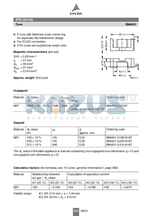 B66421 datasheet - EFD 25/13/9 Core