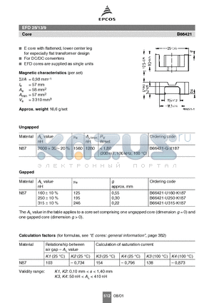 B66421-U315-K187 datasheet - EFD 25/13/9 Core