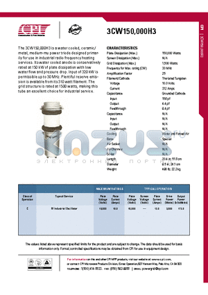 3CW150-000H3 datasheet - RF Industrial Oscillator