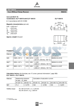 B66453 datasheet - ELP 18/4/10 Core (Without Clamp Recess)