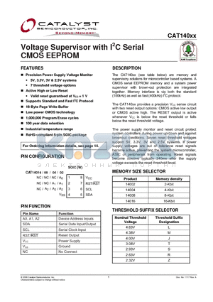 CAT140029SWI-GT3 datasheet - Voltage Supervisor with I2C Serial CMOS EEPROM