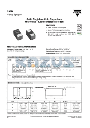 298D105X06R3K2T datasheet - Solid Tantalum Chip Capacitors MICROTAN Leadframeless Molded