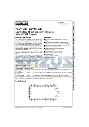 74LVTH16646MEA datasheet - Low Voltage 16-Bit Transceiver/Register with 3-STATE Outputs