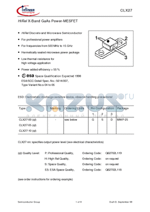 CLX27-10 datasheet - HiRel X-Band GaAs Power-MESFET