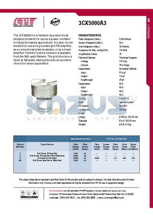 3CX5000A3 datasheet - Grid Driven RF Amplifier