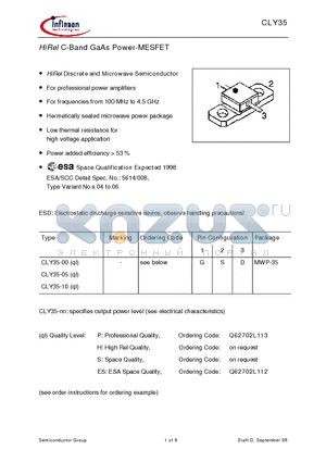 CLY35 datasheet - HiRel C-Band GaAs Power-MESFET