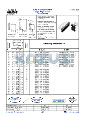 299-43-308-11-001000 datasheet - DUAL-IN-LINE SOCKETS Right Angle Mount Closed Frame