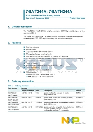 74LVTH244APW datasheet - 3.3 V octal buffer/line driver; 3-state