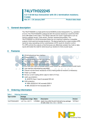 74LVTH322245EC datasheet - 3.3 V 32-bit bus transceiver with 30 W termination resistors; 3-state