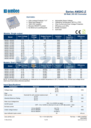 AM20C-Z_13 datasheet - 20 Watt | DC-DC Converter