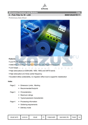 B69812N2457B111 datasheet - Microwave Ceramics and Modules