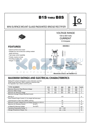 B6S datasheet - MINI SURFACE MOUNT GLASS PASSIVATED BRIDGE RECTIFIER