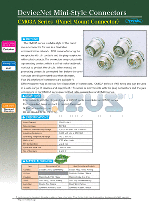 CM03A-R4P-S-1 datasheet - DeviceNet Mini-Style Connectors