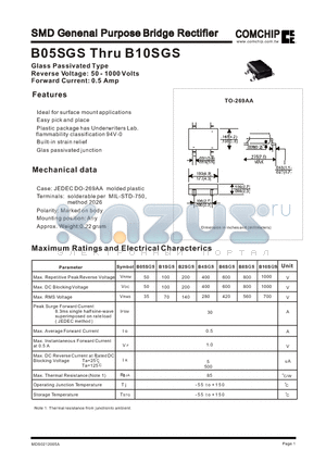 B6SGS datasheet - SMD Genenal Purpose Bridge Rectifier