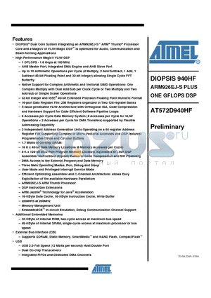 AT572D940HF datasheet - DIOPSIS 940HF ARM926EJ-S PLUS ONE GFLOPS DSP