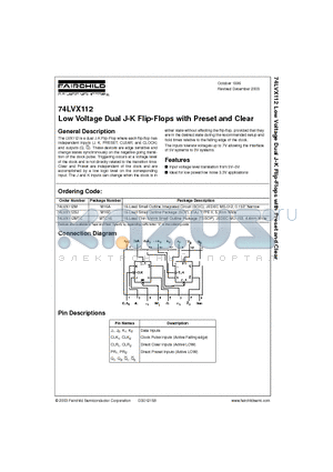74LVX112 datasheet - Low Voltage Dual J-K Flip-Flops with Preset and Clear