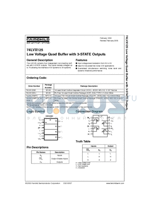 74LVX125 datasheet - Low Voltage Quad Buffer with 3-STATE Outputs