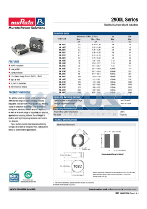 29L103C datasheet - Shielded Surface Mount Inductors