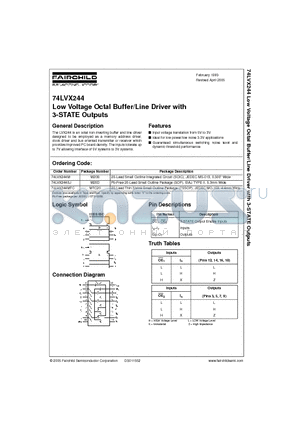 74LVX244M datasheet - Low Voltage Octal Buffer/Line Driver with 3-STATE Outputs