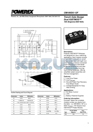 CM100DU-12F datasheet - Trench Gate Design Dual IGBTMOD 100 Amperes/600 Volts