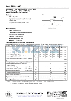 2A03 datasheet - GENERAL PURPOSE PLASTIC RECTIFIERS