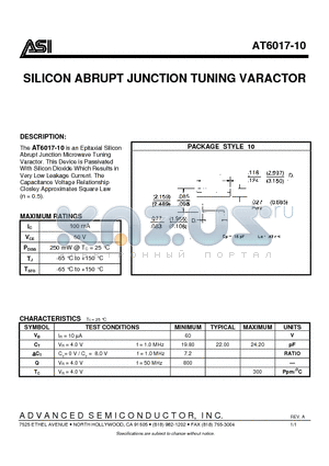 AT6017-10 datasheet - SILICON ABRUPT JUNCTION TUNING VARACTOR