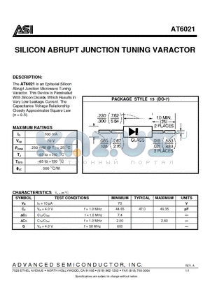 AT6021 datasheet - SILICON ABRUPT JUNCTION TUNING VARACTOR