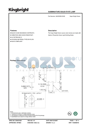 AM2520EH-SGD datasheet - SUBMINIATURE SOLID STATE LAMP