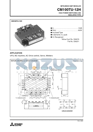 CM100TU-12H_09 datasheet - IGBT MODULES HIGH POWER SWITCHING USE INSULATED TYPE