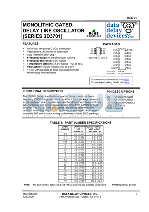 3D3701-1 datasheet - MONOLITHIC GATED DELAY LINE OSCILLATOR